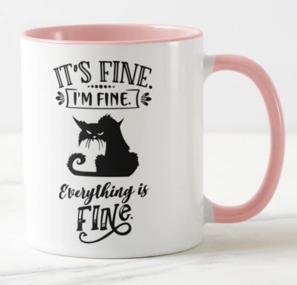 Vixar Its Fine I'm Fine Everything is fine Cat Joke Coloured Mug Cup Gift Birthday Work Office Christmas Tea Coffee 2