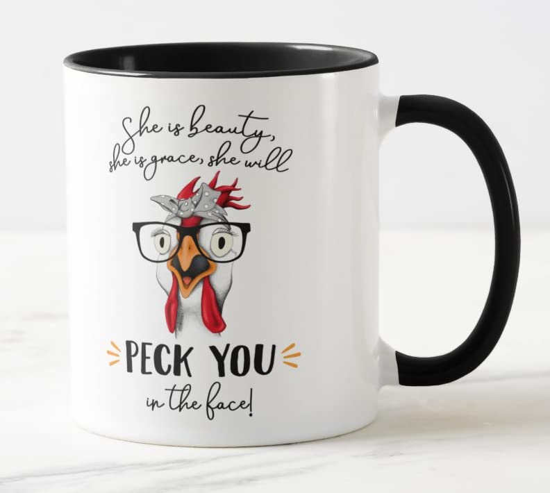 She is Beauty she is Grace she Will Peck You in The face Coloured Mug Cup Gift Birthday Work Office Christmas Tea Coffee