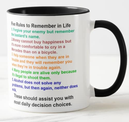 Vixar Five Rules to Remember in Life Funny Novelty Coloured Mug Cup Gift Birthday Work Office Christmas Tea Coffee