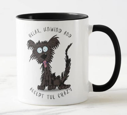 Vixar Relax Unwind and Accept The Crazy Dog Joke Coloured Mug Cup Gift Birthday Work Office Christmas Tea Coffee