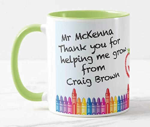 Vixar Teacher Mug - Thank You, Personalised Mug Customised with Name, Crayons, Teacher Gift from Kids, School Gift