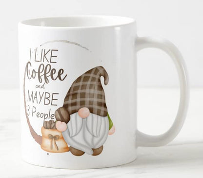 Vixar Gnomes I Like Coffee and Maybe 3 People Coloured Mug Cup Gift Birthday Work Office Christmas Tea Coffee