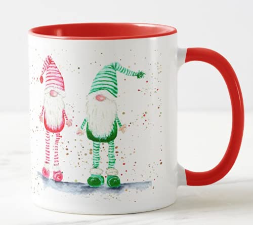 Vixar Christmas Gnome, Gnomes, Watercolour Rainbow Art Coloured Mug Cup, Gift, Work, Office, Christmas Tea Coffee (Red)