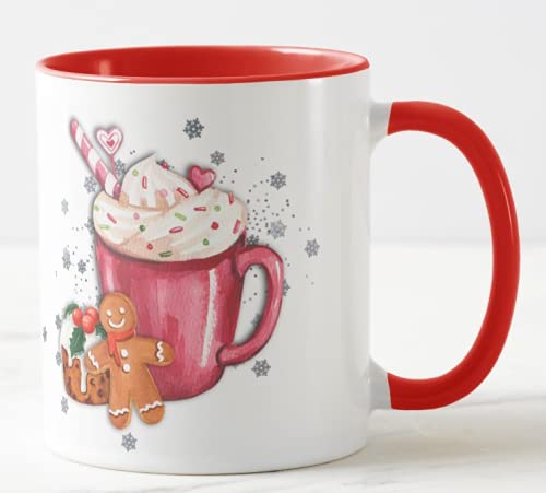 Christmas Gingerbread Coloured Mug Cup, Gift, Work, Office, Christmas Tea Coffee (Red)