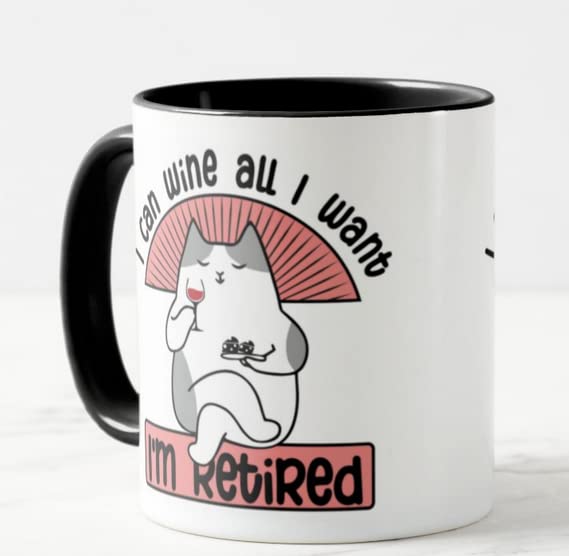 Vixar I'm Retired I can Wine All I Want Joke Novelty Retirement Joke Woman Coloured Mug Cup Gift Birthday Work Office Christmas Tea Coffee