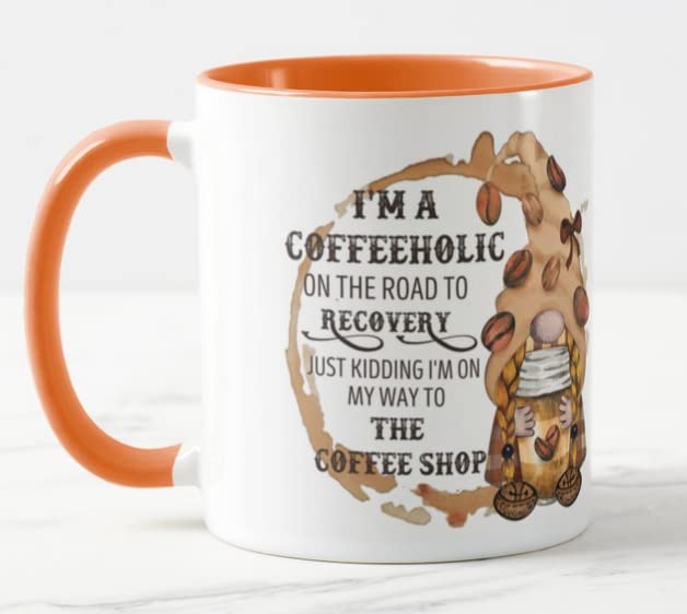 Vixar Gnomes I'm a Coffeeholic on The Road to Recovery, Just Kidding I'm on My Way to The Coffee Shop Coloured Mug Cup Gift Birthday Work Office Christmas Tea Coffee