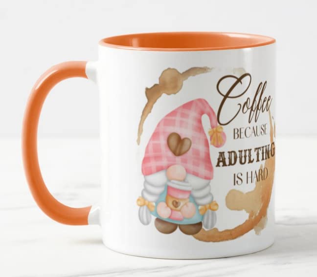 Gnome Coffee Because Adulting is Hard Joke Novelty Coloured Mug Cup Gift Birthday Work Office Christmas Tea Coffee
