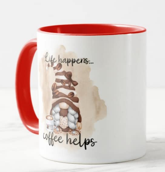 Vixar Life Happens. Coffee Helps Gnome Joke Novelty Coloured Mug Cup Gift Birthday Work Office Christmas Tea Coffee