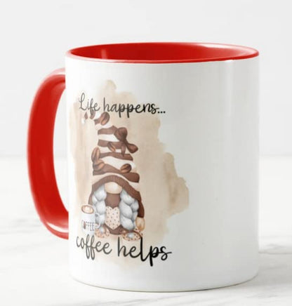 Vixar Life Happens. Coffee Helps Gnome Joke Novelty Coloured Mug Cup Gift Birthday Work Office Christmas Tea Coffee