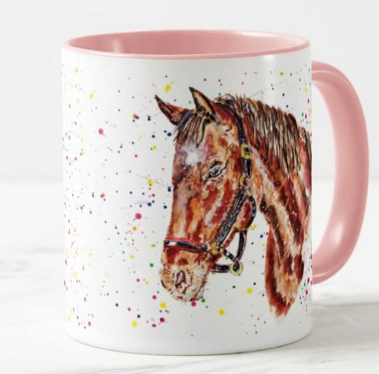 Vixar Horse Hand Pain Animal Farm Watercolour Coloured Mug Cup Gift Birthday Work Office Christmas Tea Coffee