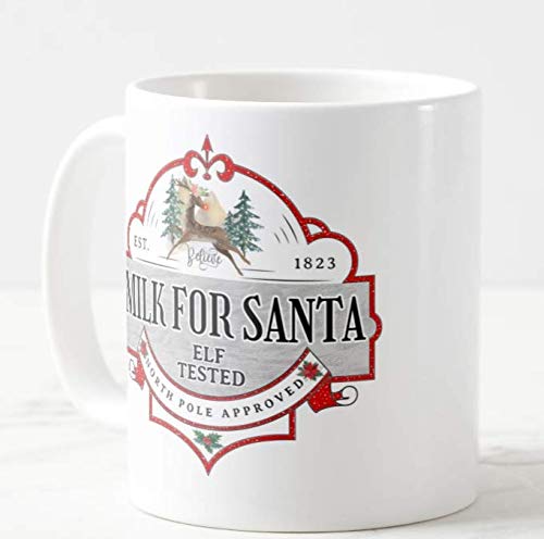 Milk for Santa, Elf Tested,The North Pole Approved, Christmas Coloured Mug Cup Novelty Office Birthday Christmas Coffee Gift Tea Present