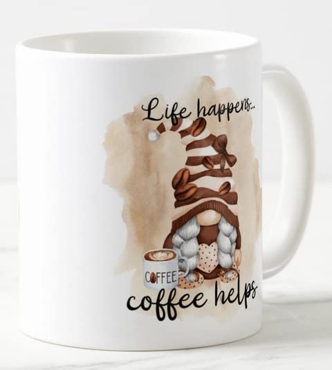 Vixar Life Happens. Coffee Helps Gnome Joke Novelty Coloured Mug Cup Gift Birthday Work Office Christmas Tea Coffee