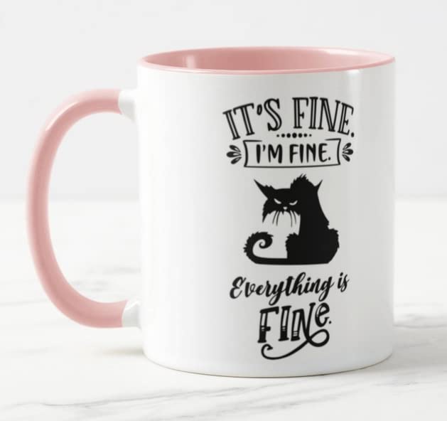 Vixar Its Fine I'm Fine Everything is fine Cat Joke Coloured Mug Cup Gift Birthday Work Office Christmas Tea Coffee 2