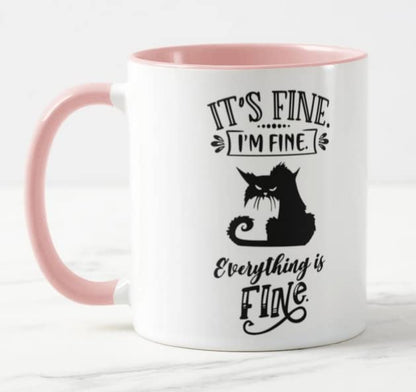 Vixar Its Fine I'm Fine Everything is fine Cat Joke Coloured Mug Cup Gift Birthday Work Office Christmas Tea Coffee 2