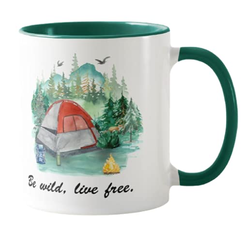 Vixar Tent, Camping,Caravan,Be Wild, Live Free, Holiday, Ceramic Mug Cup Coloured,11oz, Novelty Gift, Joke