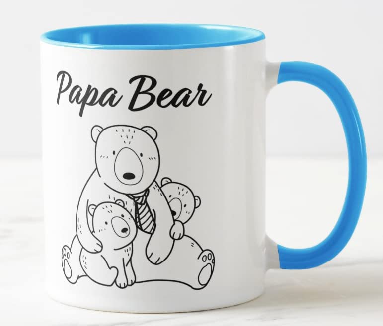 Vixar Papa Bear with 2 Cubs Fathers Day Dad Coloured Mug Cup Gift Birthday Work Office Christmas Tea Coffee