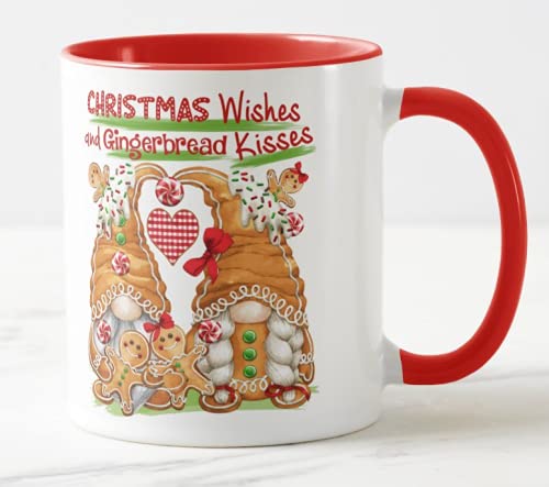 Vixar Christmas Gingerbread, Christmas Wishes and Gingerbread Kisses Coloured Mug Cup, Gift, Work, Office, Christmas Tea Coffee