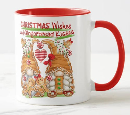 Vixar Christmas Gingerbread, Christmas Wishes and Gingerbread Kisses Coloured Mug Cup, Gift, Work, Office, Christmas Tea Coffee