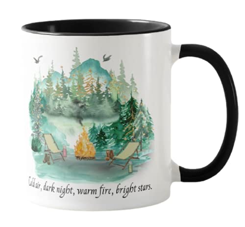 Camping Tent Forest, Cold air Dark Night Warm fire Bright Stars Holiday, Ceramic Mug Cup Coloured,11oz, Novelty Gift, Joke