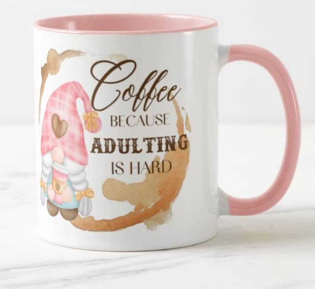 Gnome Coffee Because Adulting is Hard Joke Novelty Coloured Mug Cup Gift Birthday Work Office Christmas Tea Coffee