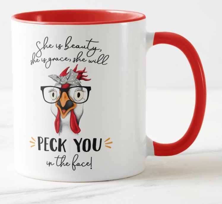 She is Beauty she is Grace she Will Peck You in The face Coloured Mug Cup Gift Birthday Work Office Christmas Tea Coffee