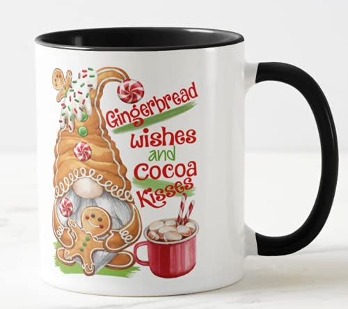 Vixar Christmas Gingerbread Wishes and Cocoa Kisses Coloured Mug Cup, Gift, Work, Office, Christmas Tea Coffee