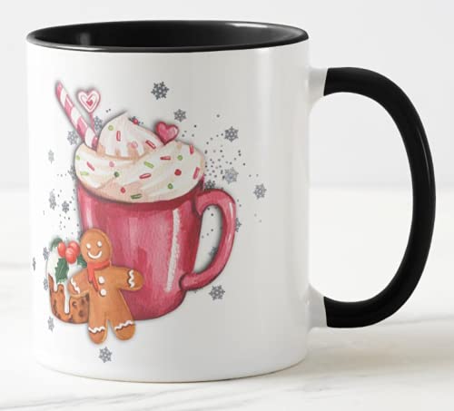 Christmas Gingerbread Coloured Mug Cup, Gift, Work, Office, Christmas Tea Coffee (Black)