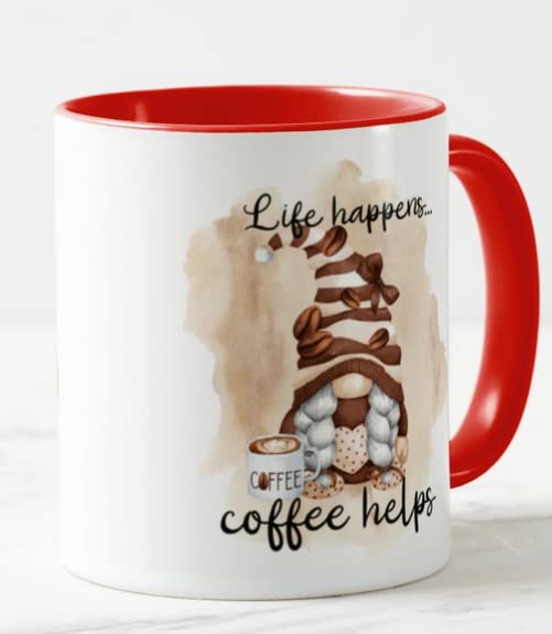 Vixar Life Happens. Coffee Helps Gnome Joke Novelty Coloured Mug Cup Gift Birthday Work Office Christmas Tea Coffee
