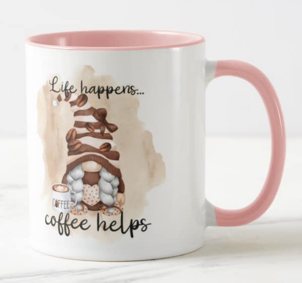 Vixar Life Happens. Coffee Helps Gnome Joke Novelty Coloured Mug Cup Gift Birthday Work Office Christmas Tea Coffee