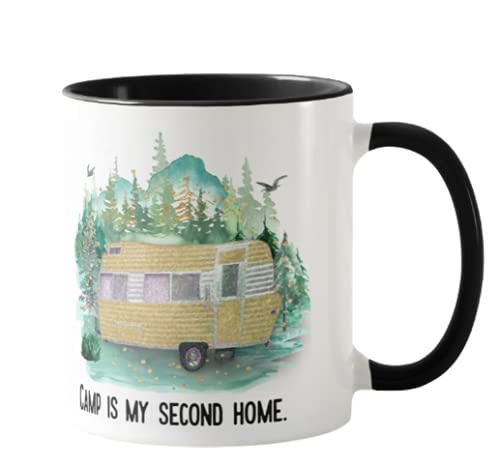 Vixar Camp is My Second Home,Camping Caravan Campervan Holiday, Ceramic Mug Cup Coloured,11oz, Novelty Gift, Joke