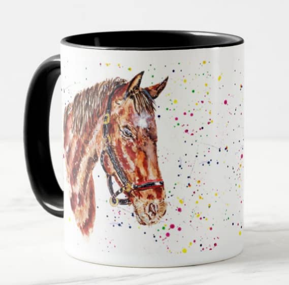 Vixar Horse Hand Pain Animal Farm Watercolour Coloured Mug Cup Gift Birthday Work Office Christmas Tea Coffee