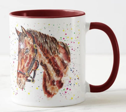 Vixar Horse Hand Pain Animal Farm Watercolour Coloured Mug Cup Gift Birthday Work Office Christmas Tea Coffee