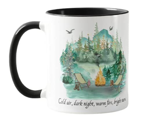 Camping Tent Forest, Cold air Dark Night Warm fire Bright Stars Holiday, Ceramic Mug Cup Coloured,11oz, Novelty Gift, Joke