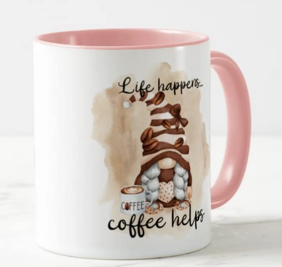 Vixar Life Happens. Coffee Helps Gnome Joke Novelty Coloured Mug Cup Gift Birthday Work Office Christmas Tea Coffee