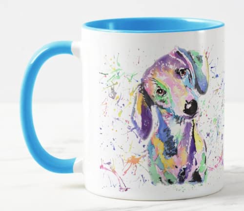 Vixar Dachshund Dog Sausage Wiener Badger Pet Watercolour Rainbow Art Ceramic 330 ml Coloured Mug Cup Gift Birthday Work Office Christmas Tea Coffee