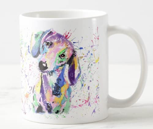 Vixar Dachshund Dog Sausage Wiener Badger Pet Watercolour Rainbow Art Ceramic 330 ml Coloured Mug Cup Gift Birthday Work Office Christmas Tea Coffee