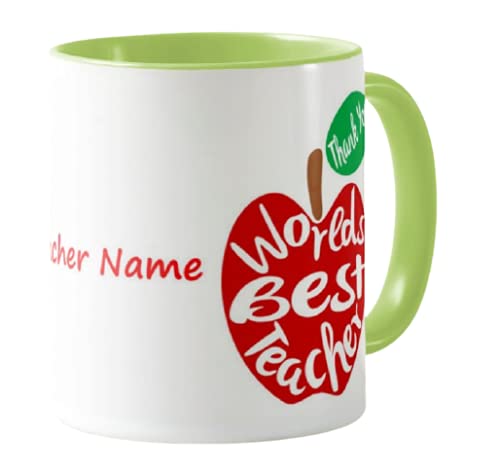 Vixar Teacher Mug - Thank You, Personalised Mug Customised with Teacher Name, Apple, Teacher Gift from Kids, School Gift