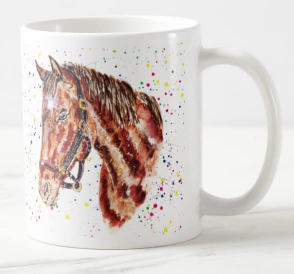 Vixar Horse Hand Pain Animal Farm Watercolour Coloured Mug Cup Gift Birthday Work Office Christmas Tea Coffee