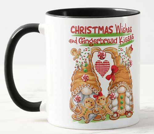 Vixar Christmas Gingerbread, Christmas Wishes and Gingerbread Kisses Coloured Mug Cup, Gift, Work, Office, Christmas Tea Coffee