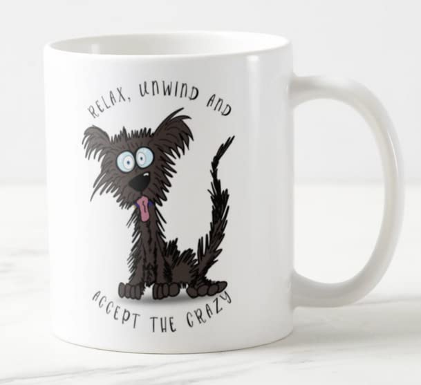 Vixar Relax Unwind and Accept The Crazy Dog Joke Coloured Mug Cup Gift Birthday Work Office Christmas Tea Coffee