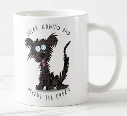 Vixar Relax Unwind and Accept The Crazy Dog Joke Coloured Mug Cup Gift Birthday Work Office Christmas Tea Coffee