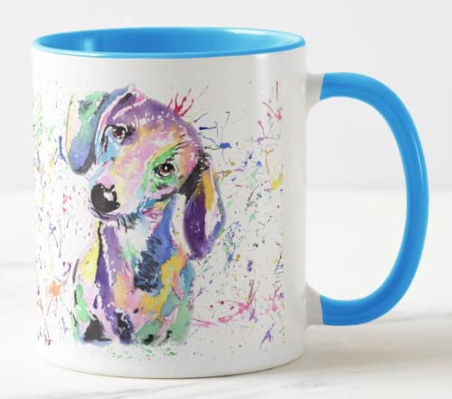 Vixar Dachshund Dog Sausage Wiener Badger Pet Watercolour Rainbow Art Ceramic 330 ml Coloured Mug Cup Gift Birthday Work Office Christmas Tea Coffee