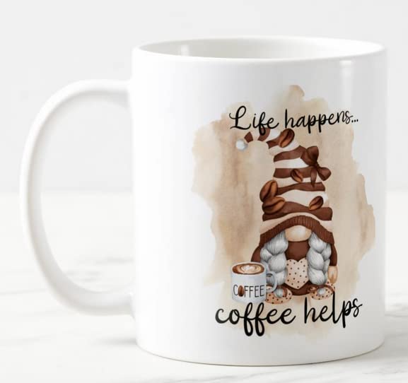 Vixar Life Happens. Coffee Helps Gnome Joke Novelty Coloured Mug Cup Gift Birthday Work Office Christmas Tea Coffee