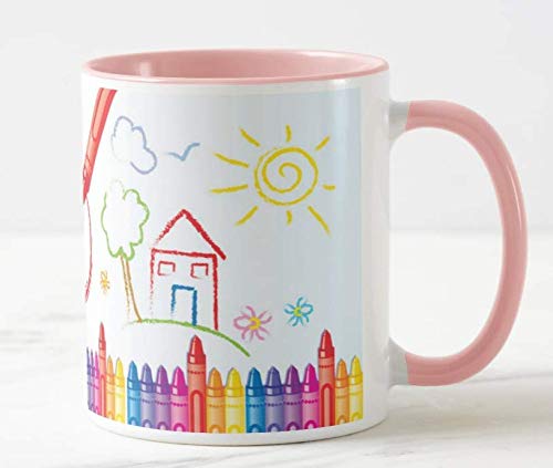 Vixar Teacher Mug - Thank You, Personalised Mug Customised with Name, Crayons, Teacher Gift from Kids, School Gift