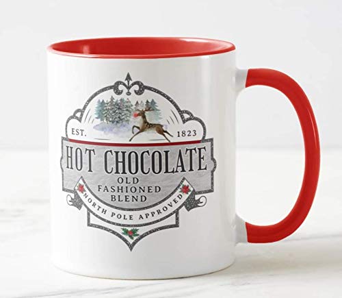 Hot Chocolate Old Fashion Blend, The North Pole Approved, Christmas Xmas, Coloured Mug Cup Novelty Office Birthday Christmas Coffee Gift Tea Present