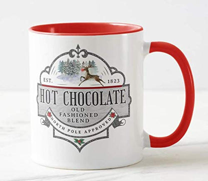 Hot Chocolate Old Fashion Blend, The North Pole Approved, Christmas Xmas, Coloured Mug Cup Novelty Office Birthday Christmas Coffee Gift Tea Present