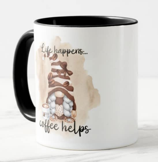 Vixar Life Happens. Coffee Helps Gnome Joke Novelty Coloured Mug Cup Gift Birthday Work Office Christmas Tea Coffee