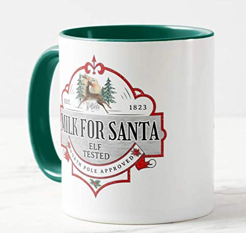 Milk for Santa, Elf Tested,The North Pole Approved, Christmas Coloured Mug Cup Novelty Office Birthday Christmas Coffee Gift Tea Present