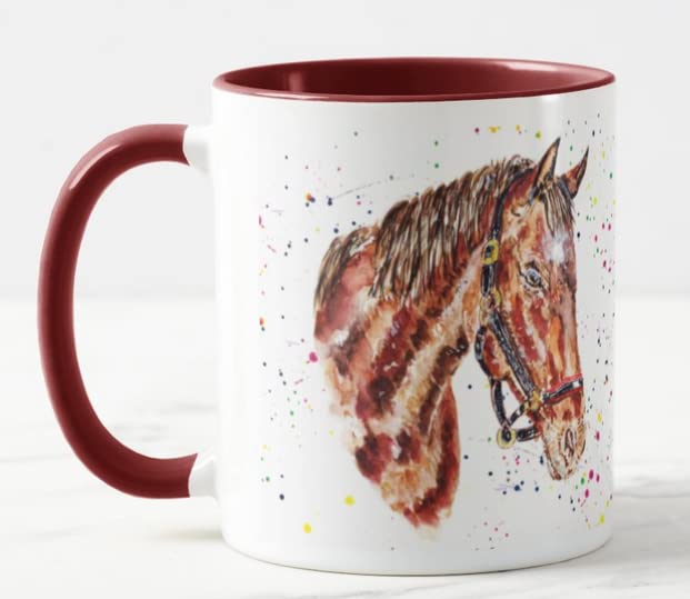 Vixar Horse Hand Pain Animal Farm Watercolour Coloured Mug Cup Gift Birthday Work Office Christmas Tea Coffee