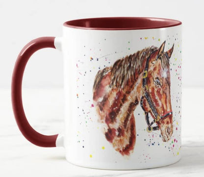 Vixar Horse Hand Pain Animal Farm Watercolour Coloured Mug Cup Gift Birthday Work Office Christmas Tea Coffee